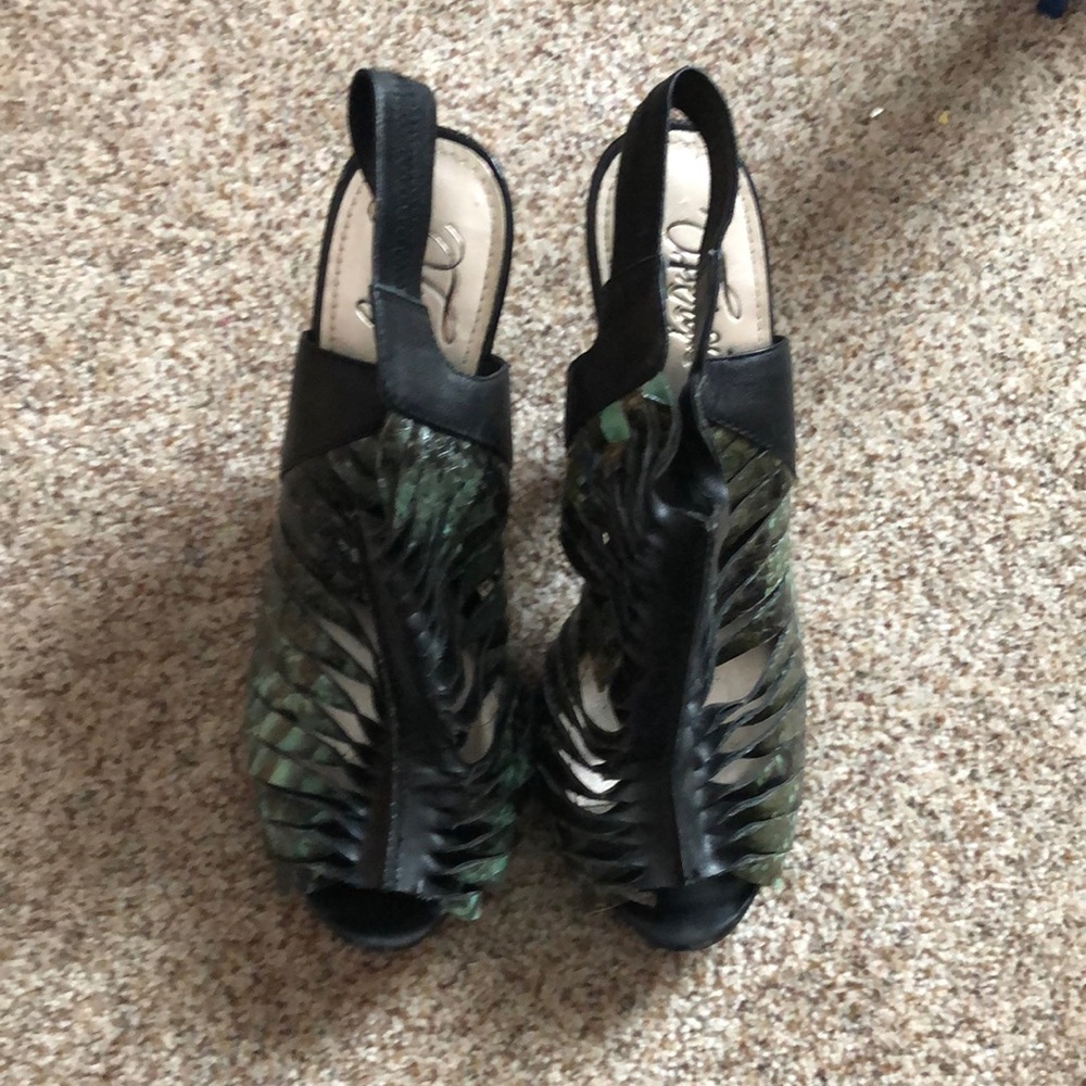 Green snake skin Fergie heels